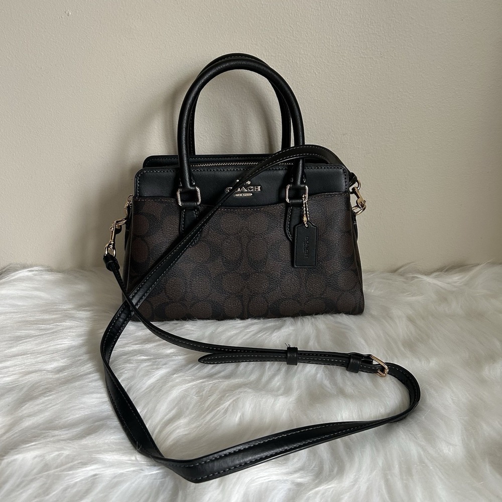 Coach Mini Darcie Carryall Brown Black Signature Canvas Leather Excellent - Picture 8 of 15